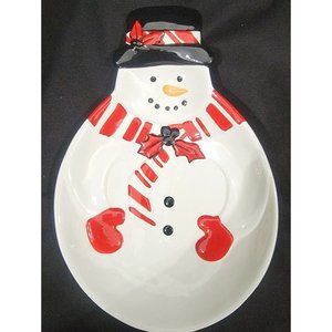 Trisa SNOWMAN CANDY DISH ceramic appetizer treat plate bowl Christmas holiday